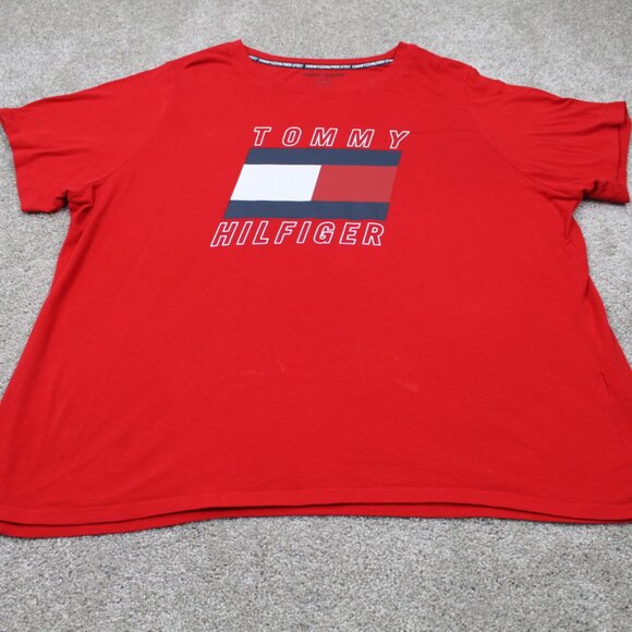Tommy Hilfiger Shirt Womens 2XL XXL Red Big Logo Cotton/Modal Short Sleeve - Picture 2 of 12